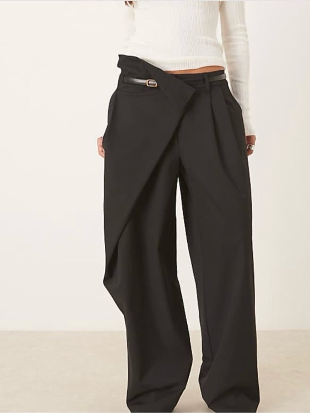 ASOS Design Black Draped Wide-Leg Pants